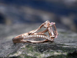 1.6ct Oval Cut Peach Morganite Engagement Ring 14k Rose Gold Finish Swirl Split