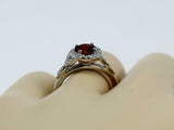 2ct Round Cut Red Garnet Engagement Ring Diamond Floral Halo 14k White Gold Over