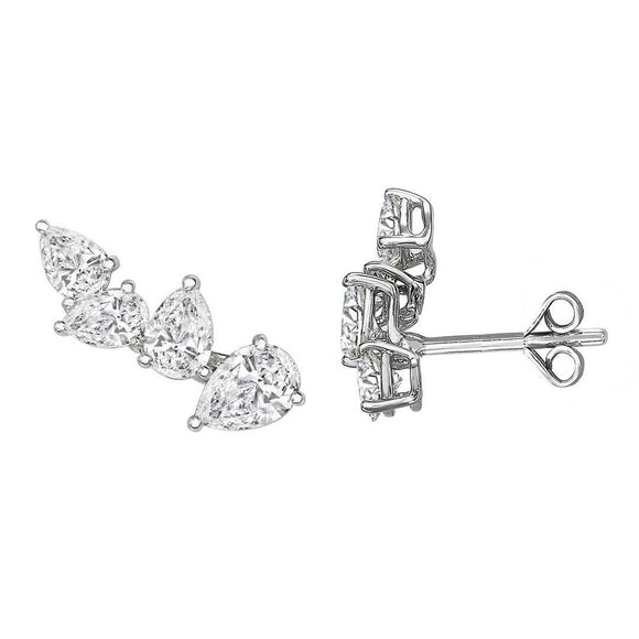 2ct Pear Cut Diamond Unique Stylish Climber Stud Earrings 14k White Gold Finish