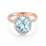 2ct Oval Cut Blue Aquamarine Engagement Ring Halo Solitaire 14k Rose Gold Finish