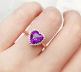 2.35ct Engagement Ring Heart Cut Purple Amethyst Diamond Halo 14k Rose Gold Over