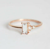 1ct Baguette Cut Diamond Engagement Ring 14k Rose Gold Finish Cluster Minimalist