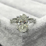 3Ct Oval Cut Diamond Solitaire Engagement Ring 14K White Gold Over Round Accents