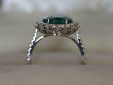 2.6ct Engagement Ring Oval Cut Green Emerald Diamond Floral 14k WhiteGold Finish