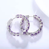 1.5ct Round Simulated Amethyst Inside-Out Hoop Earrings 14k White Gold Plated