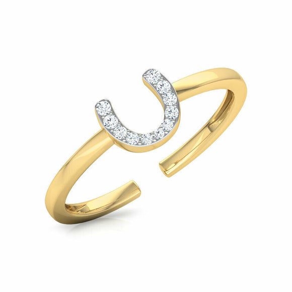 0.7ct Engagement Ring Round Cut Diamond Horse Shoe Nail 14k Yellow Gold Finish