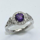 2.3ct Round Cut Purple Amethyst Halo Celtic Trinity Ring 14k White Gold Finish