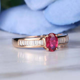 2ct Oval Pink Ruby Baguette Diamond Accents Engagement Ring 14k Yellow Gold Over