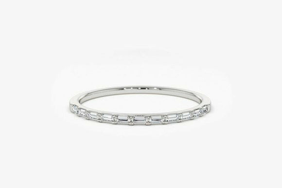 0.9ct Wedding Band Baguette Cut Diamond Minimalist Design 14k White Gold Finish