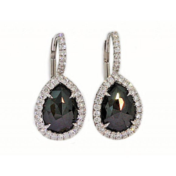 3ct Pear Cut Black Diamond Halo Rain Tear Drop Earrings 14k White Gold Finish