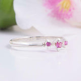 0.6ct Round Cut Pink Ruby Engagement Ring Solitaire Trilogy 14k White Gold Over