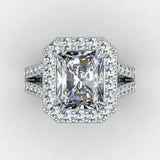 3.5ct Radiant Cut Diamond Engagement Ring Halo Split Shank 14k White Gold Finish