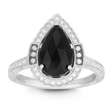 2.5Ct Pear Cut Black Diamond Vintage Halo Engagement Ring 14K White Gold Finish