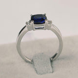 1.5ct Cushion Cut Sapphire Solitaire with Round Accents Ring 14k White Gold Over