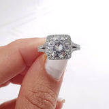 3Ct Round Cut Diamond Split Band Square Halo Engagement Ring 14K White Gold Over