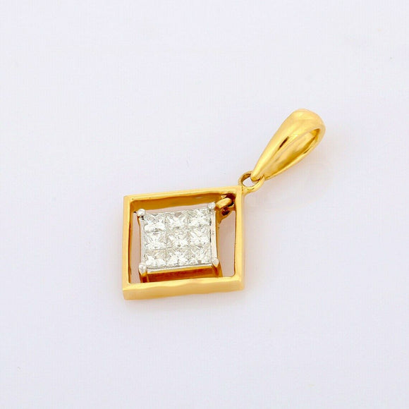 2ct Diamond Pendant Princess Cut Geometric 14k Yellow Gold Finish NO CHAIN