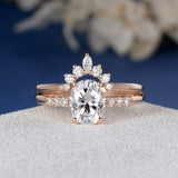 2ct Oval Diamond Engagement Ring 14k Rose Gold Finish Unique Curved Bridal Set