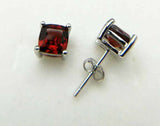 2ct Stud Earrings Cushion Cut Red Garnet Solitaire Design 14k White Gold Finish