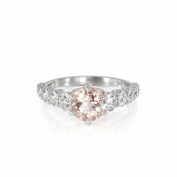 2ct Round Cut Peach Morganite Diamond Accents Solitaire Ring 14k White Gold Over