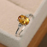 1ct Oval Yellow Citrine Engagement Ring Trilogy Minimalist 14k White Gold Finish