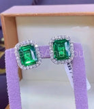 2ct Green Emerald Cut Simulated Halo Stud Earrings 14k White Gold Plated