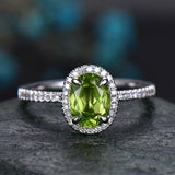 0.9Ct Oval Cut Green Peridot Halo Solitaire Engagement Ring 14K White Gold Over