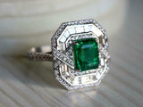 4ct Engagement Ring Green Emerald Cut Halo Cocktail Design 14k White Gold Finish