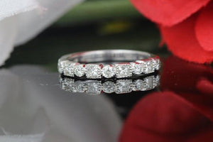 Vintage Bezel Set Wedding Ring Band 0.3ct Princess Diamond 14k White Gold Finish