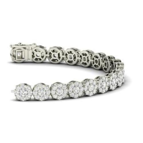 20Ct Round Cut Diamond Floral Cluster Design Tennis Bracelet 18K White Gold Over