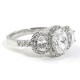 2ct Oval Cut Diamond Engagement Ring Halo Unique Trilogy 14k White Gold Finish