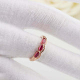 1.5ct Marquise Pink Ruby Wedding Band Trilogy Halo Stackable 14k YellowGold Over