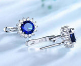 2.3ct Drop Earrings Round Cut Blue Sapphire Halo Floral 14k White Gold Finish