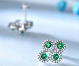 3.5ct Stud Earrings Round Cut Green Emerald Cocktail Halo 14k White Gold Finish