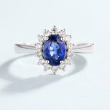 2.2ct Oval Cut Blue Sapphire Cluster Flower Solitaire Ring 14k White Gold Finish