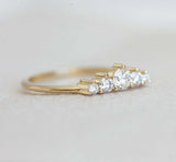 1ct Round Cut Diamond Engagement Ring 14k Yellow Gold Finish 5 Stone Minimalist