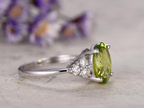 2ct Oval Cut Green Peridot Engagement Ring Accents Solitaire 14k White Gold Over