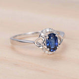 1.2ct Oval Cut Blue Sapphire Engagement Ring Stylish Halo 14k White Gold Finish