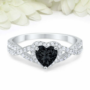 2ct Heart Cut Black Diamond Engagement Ring Split Shank Halo 14k White Gold Over