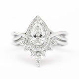 1.8ct Pear Cut Diamond Engagement Ring Curved Bridal Set 14k White Gold Finish