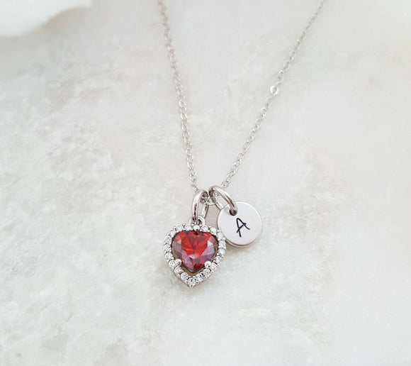 1ct Heart Cut Red Garnet Diamond Custom Alphabet Pendant 14k White Gold Finish