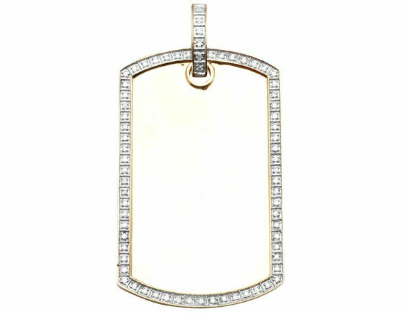 0.5ct Round Cut VVS1D Diamond Pendant Frame Dog Tag Charm 14k Yellow Gold Finish