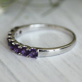 2Ct Round Cut Purple Amethyst Half Eternity Wedding Band 14K White Gold Finish