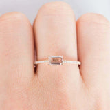 1ct Emerald Cut Peach Morganite Accents with Solitaire Ring 14k Rose Gold Finish