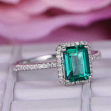 2ct Green Emerald Cut Diamond Halo Solitaire Engagement Ring 14k White Gold Over