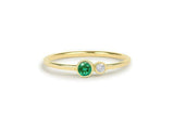 0.44ct Round Cut Green Emerald Two Stone Minimalist Ring 14k Yellow Gold Finish