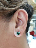 1.5ct Stud Earrings Heart Cut Green Emerald Devil Design 14k White Gold Finish