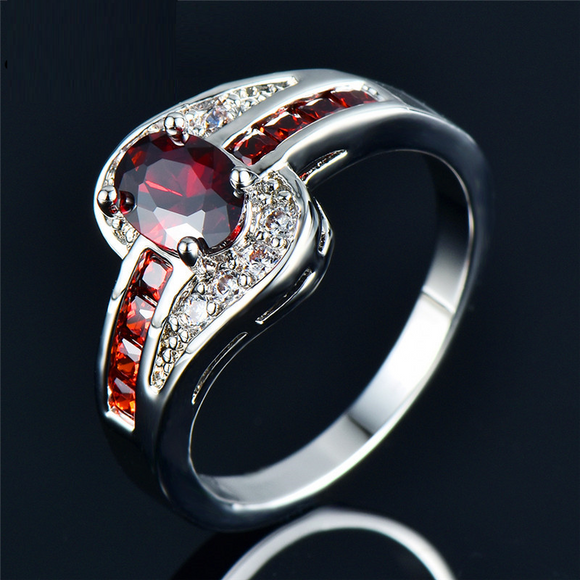 4ct Oval Cut Red Garnet Engagement Ring 14k White Gold Finish Classic Solitaire