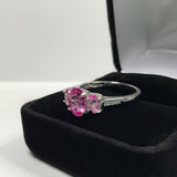 3ct Oval Cut Pink Sapphire Diamond Trilogy Engagement Ring 14k White Gold Finish