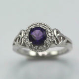 2.3ct Round Cut Purple Amethyst Halo Celtic Trinity Ring 14k White Gold Finish