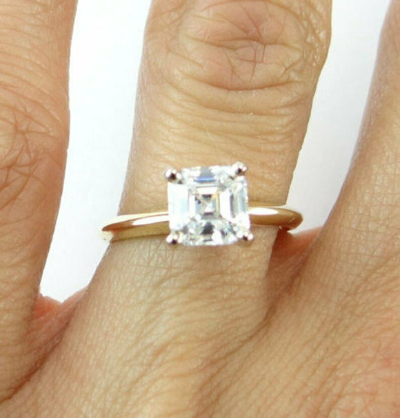 1ct Asscher Cut Diamond Solitaire Wedding Engagement Ring 14k Yellow Gold Finish